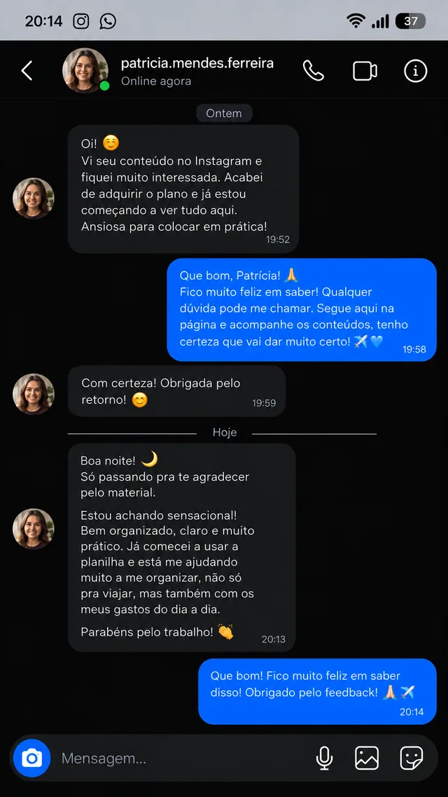 Feedback de Patrícia sobre a organização e praticidade do material
